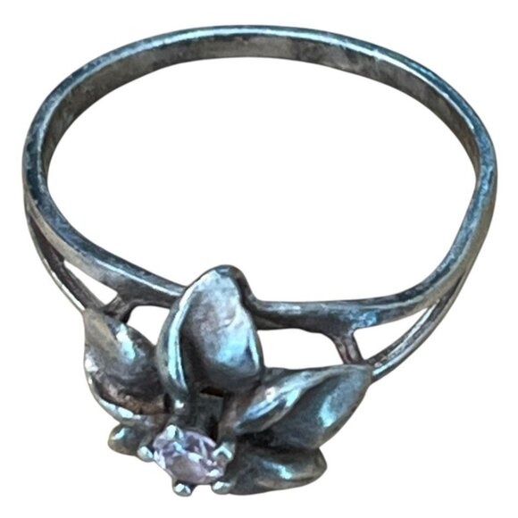 Size 6 Sterling Silver Hawaiian Plumeria Flower Ring Light Pink CZ 1.9 g Dainty - Picture 3 of 8